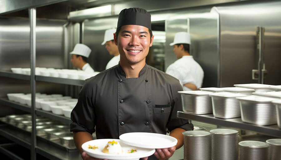 Chef smiling holding his dish